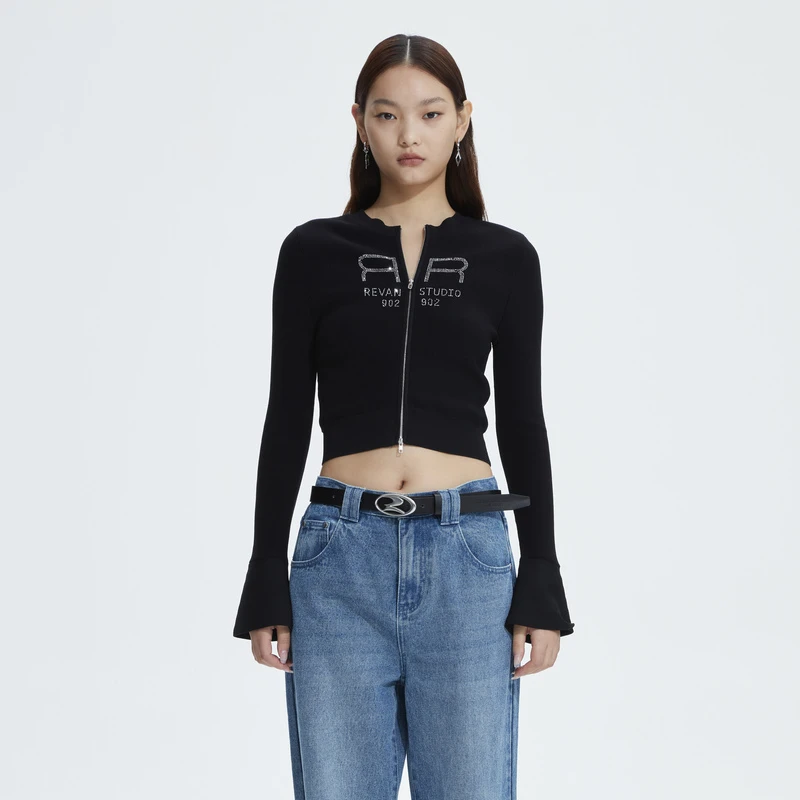 REVAN芮范复古微喇袖毛衣短开衫RN10106297