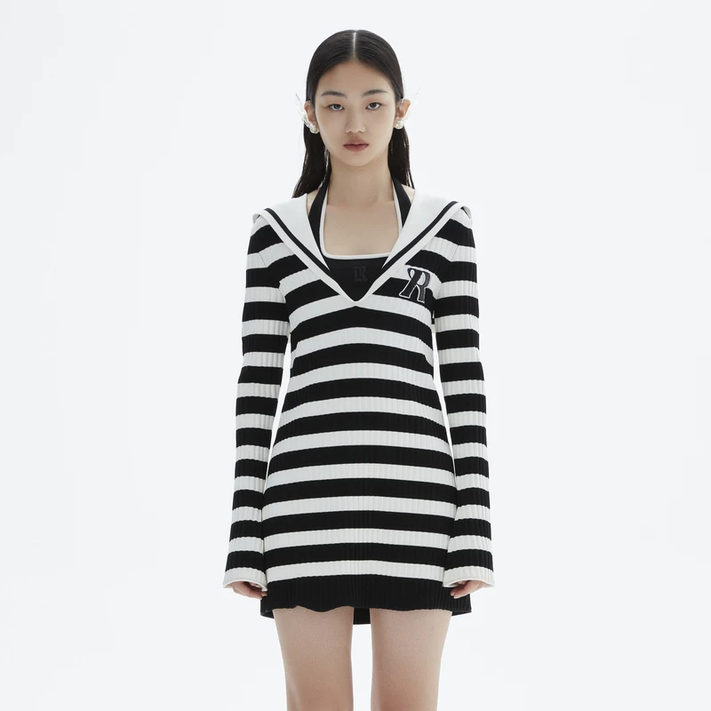 【达人播专属】REVAN芮范质感条纹两件套连衣裙RN11103133