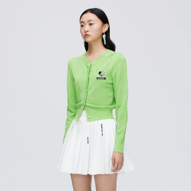 【达人播专属】REVAN芮范亮色系珍珠烫钻开衫毛衣O10106304