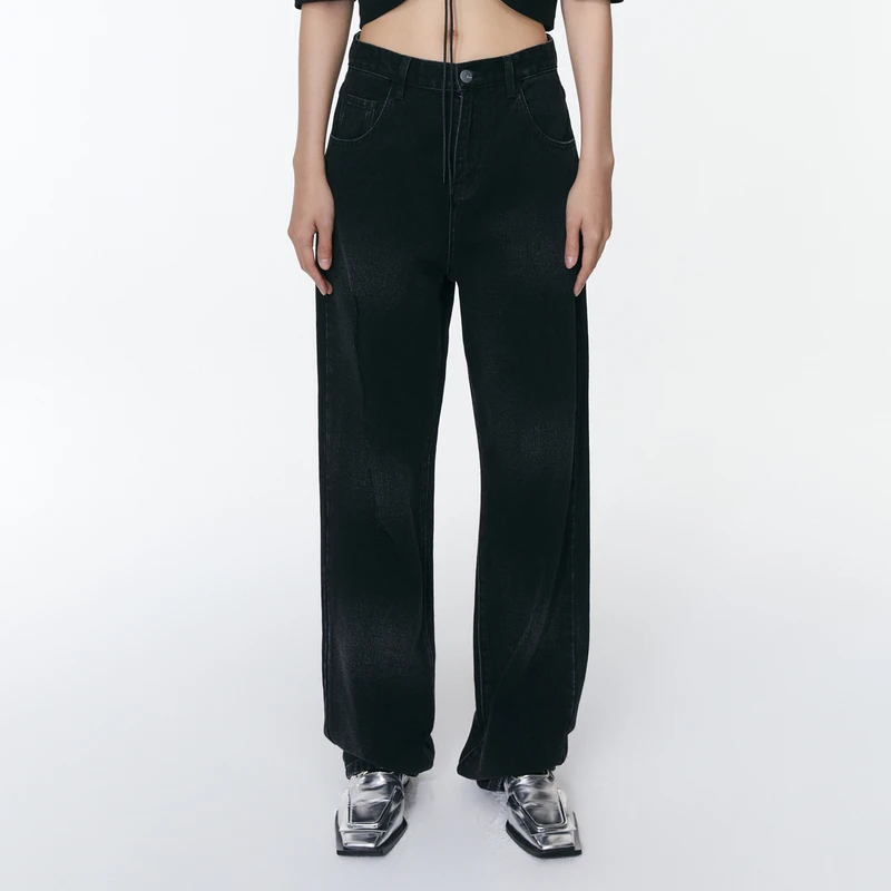 REVAN芮范夏季酷感黑色水牛仔裤O31302133