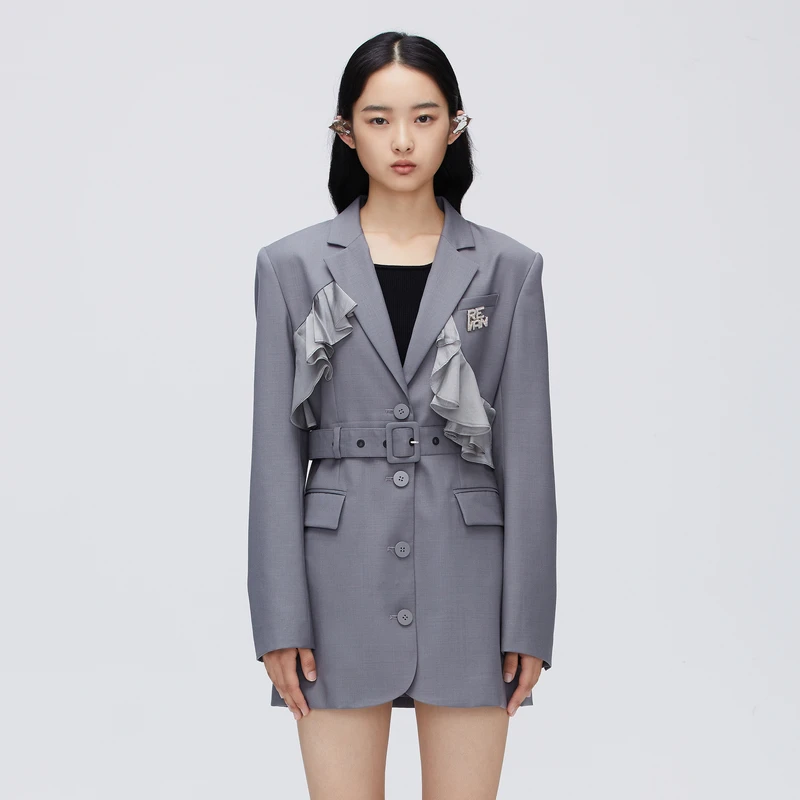 REVAN芮范春秋高级感灰色拼接外套O10101334