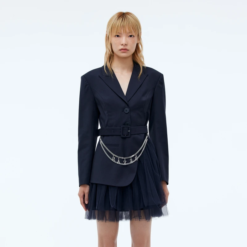 【备用链接】REVAN芮范质感金属腰链连衣裙RU71101389