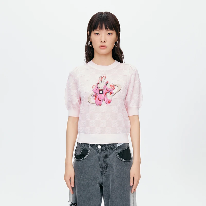 REVAN芮范趣味感太空兔短款毛衫O30601287