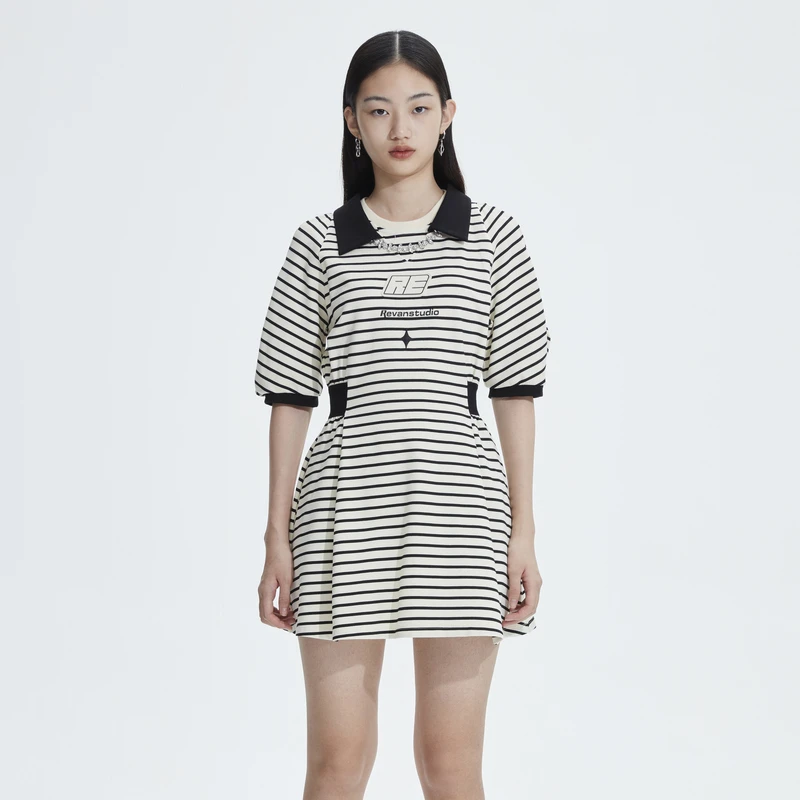 【达人播专属】REVAN芮范条纹连衣裙修身撞色RN11101159