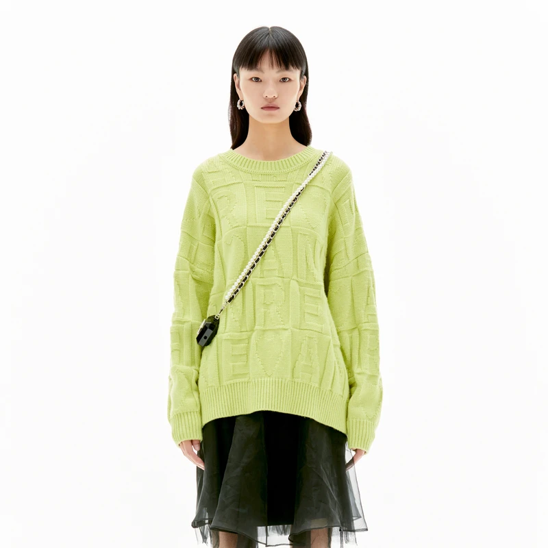 【备用链接】REVAN芮范活泼减龄绿色宽松毛衫RU90601182