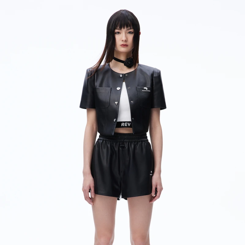 【达人播专属】REVAN芮范秋甜酷减龄PU皮小香外套RN70105184