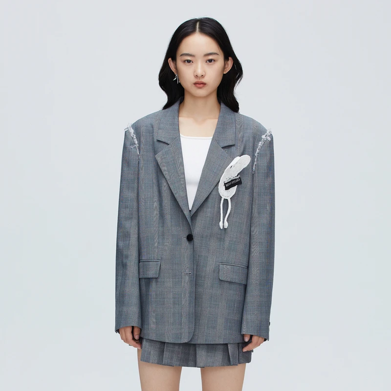 【达人播专属】REVAN芮范趣味针织装饰西装外套O10101345