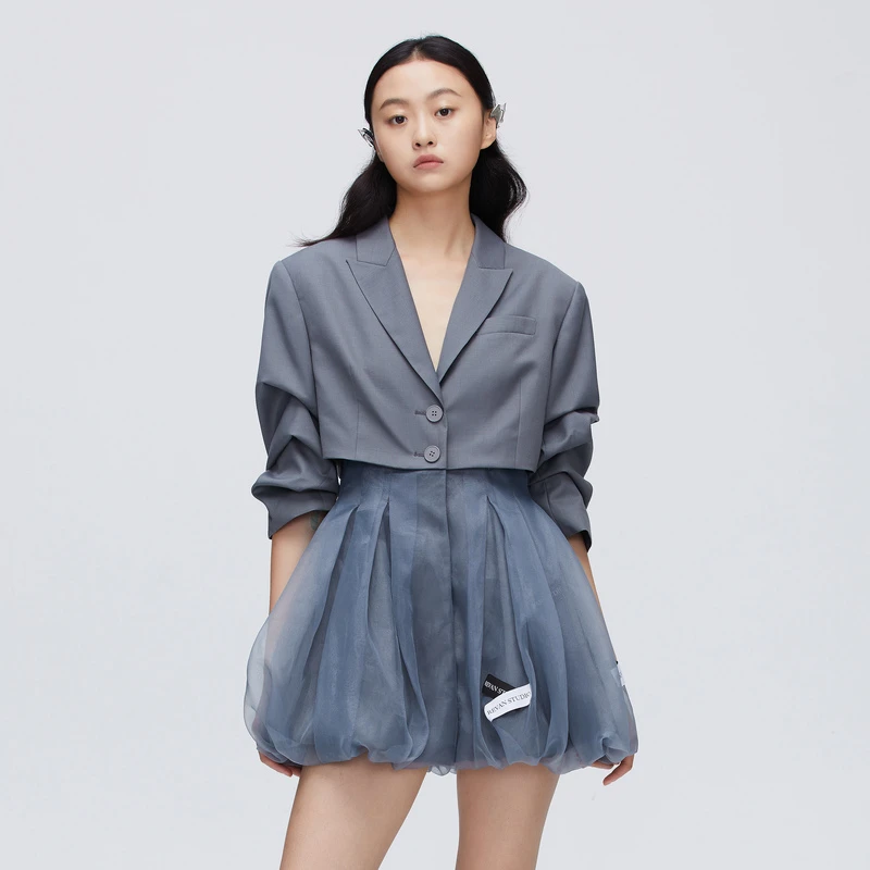 REVAN芮范高级质感灰拼接连衣裙带O11101201