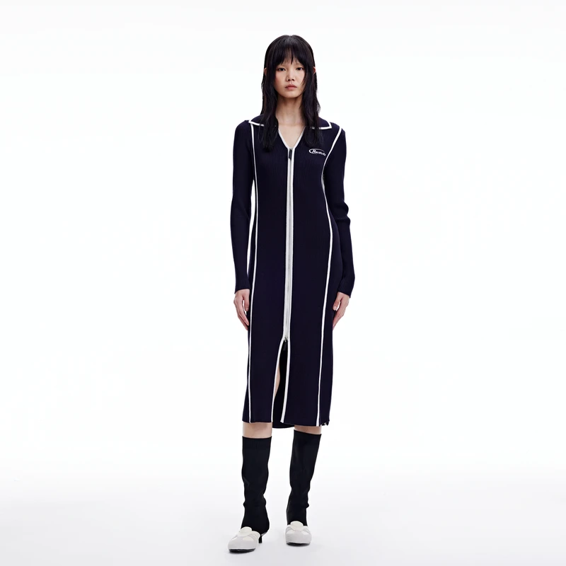 【赵老板专属】REVAN芮范高级感藏青毛织连衣裙RN91103113