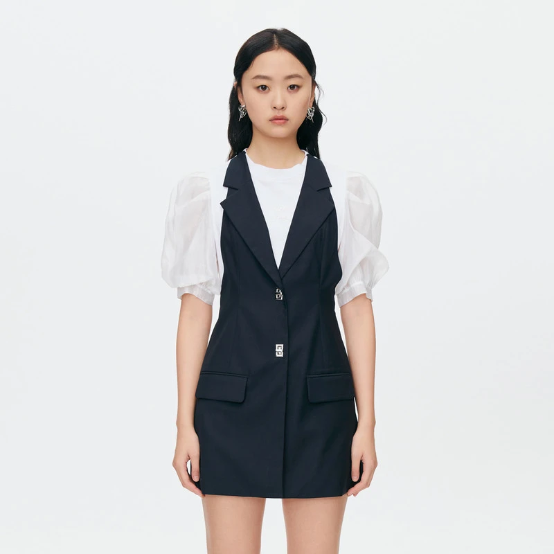 REVAN芮范夏季质感假两件西装料连衣裙O31101379