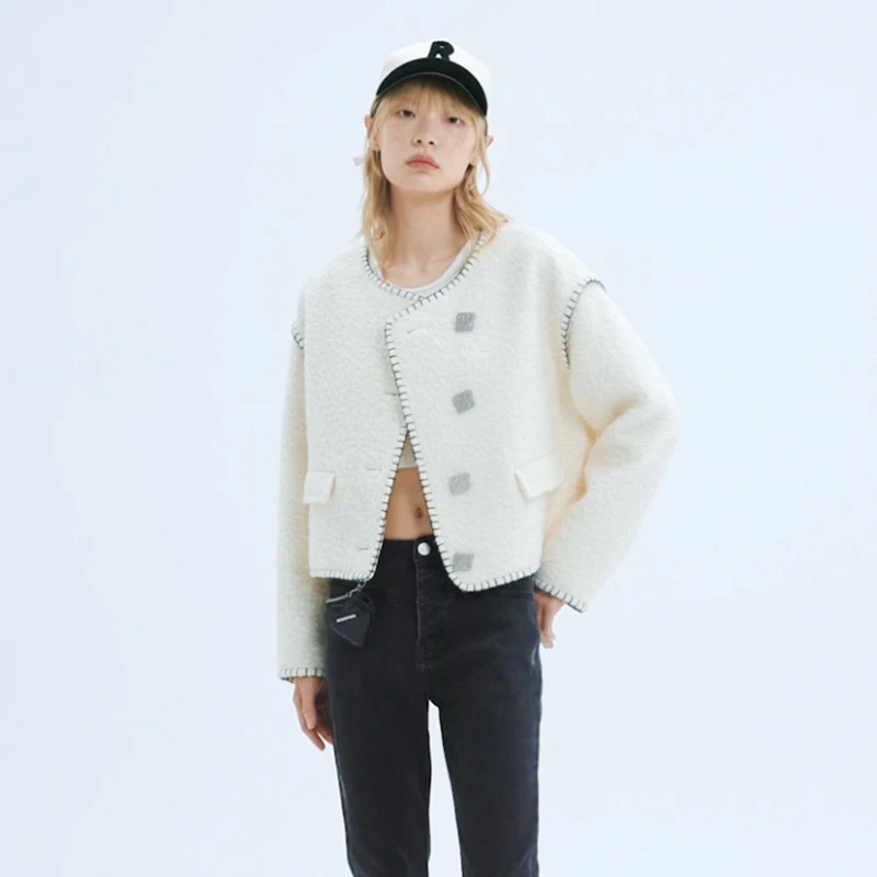 【下架】REVAN芮范设计师款温柔风装饰边短大衣RU70301001