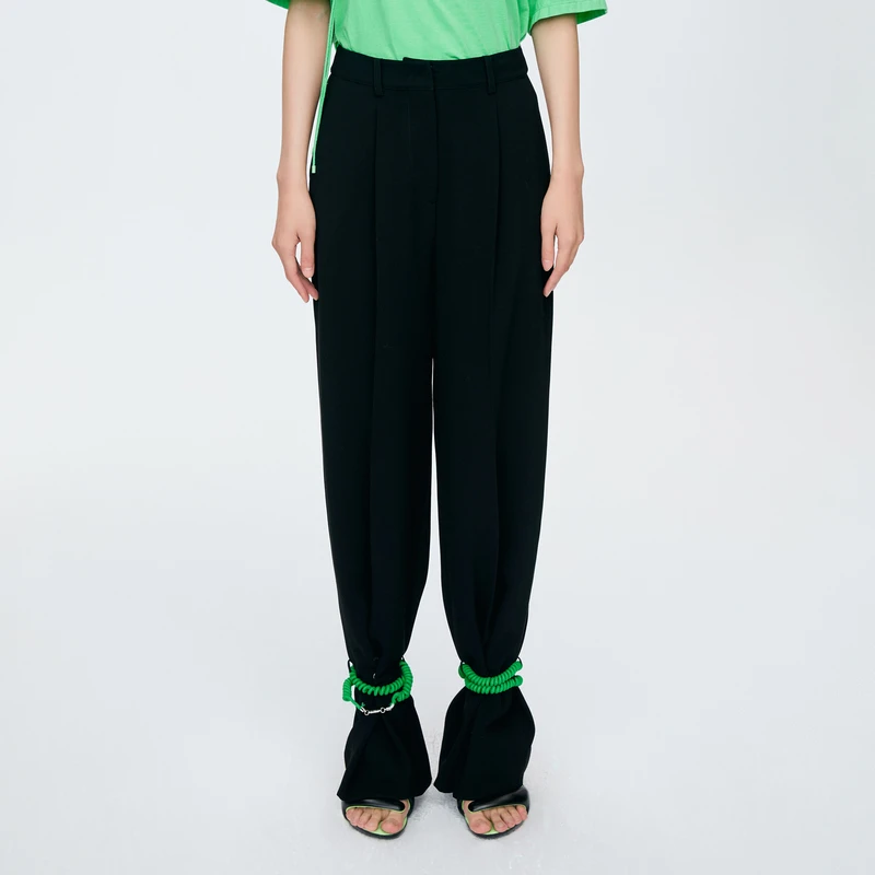 REVAN芮范复古黑色休闲两穿长裤O31301157