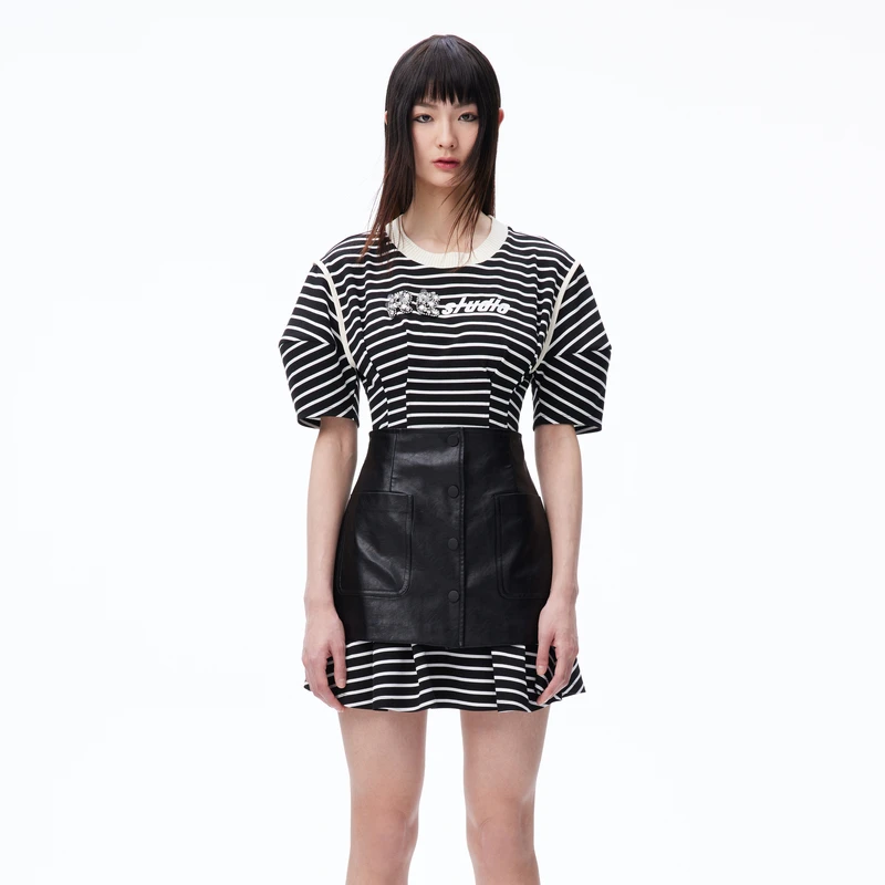 REVAN芮范辣妹风条纹拼接连衣裙RN71101090