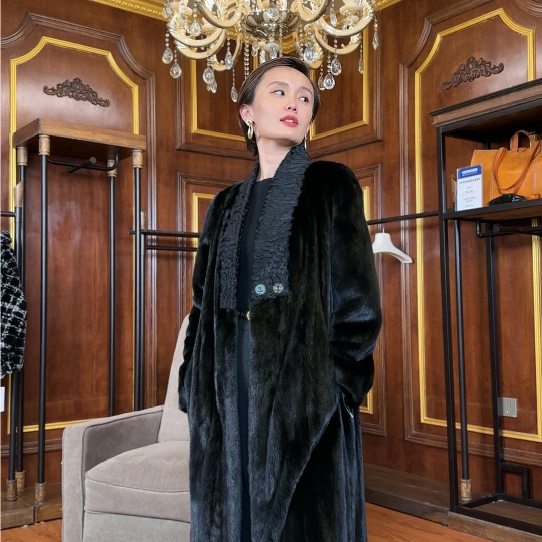 臻极【水调歌头】设计师中式优雅国风水貂皮草长大衣进口宝嘉美母貂