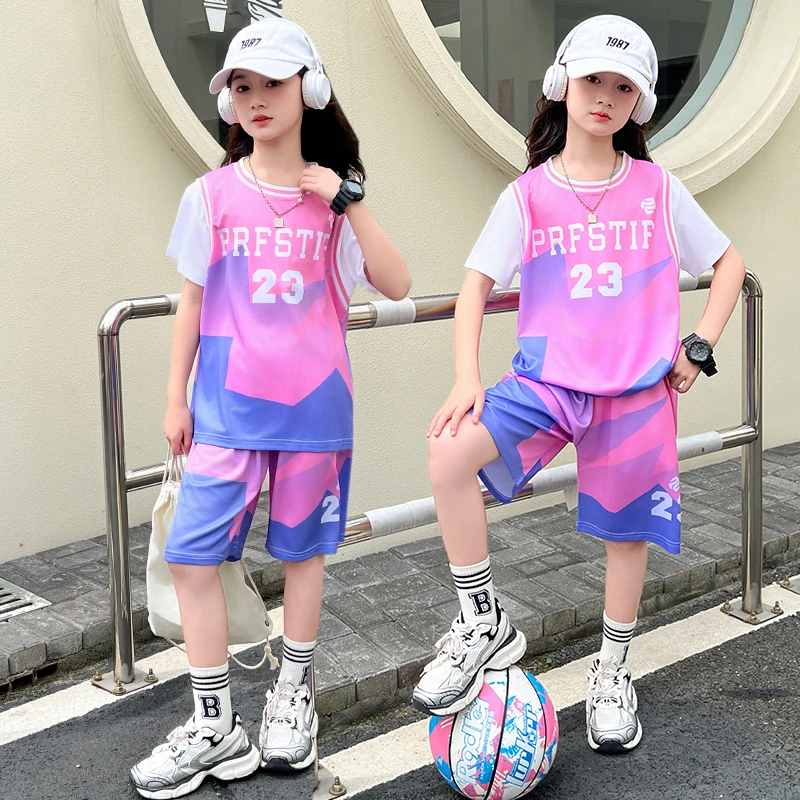 女童篮球服套装夏季中大童女生户外锻炼运动速干球服儿童23号球衣