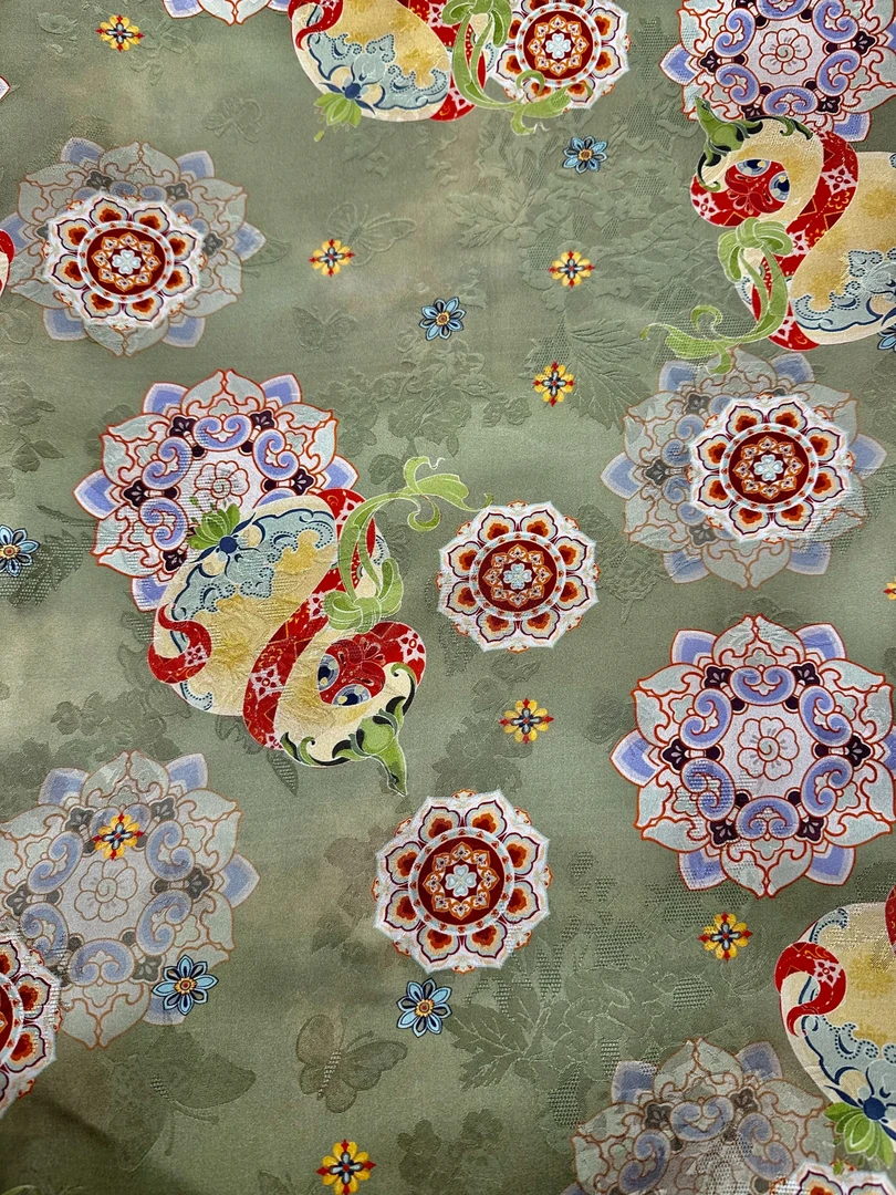 【蛇起祥瑞】人丝红云纱面料新中式风格布料【HV9067】