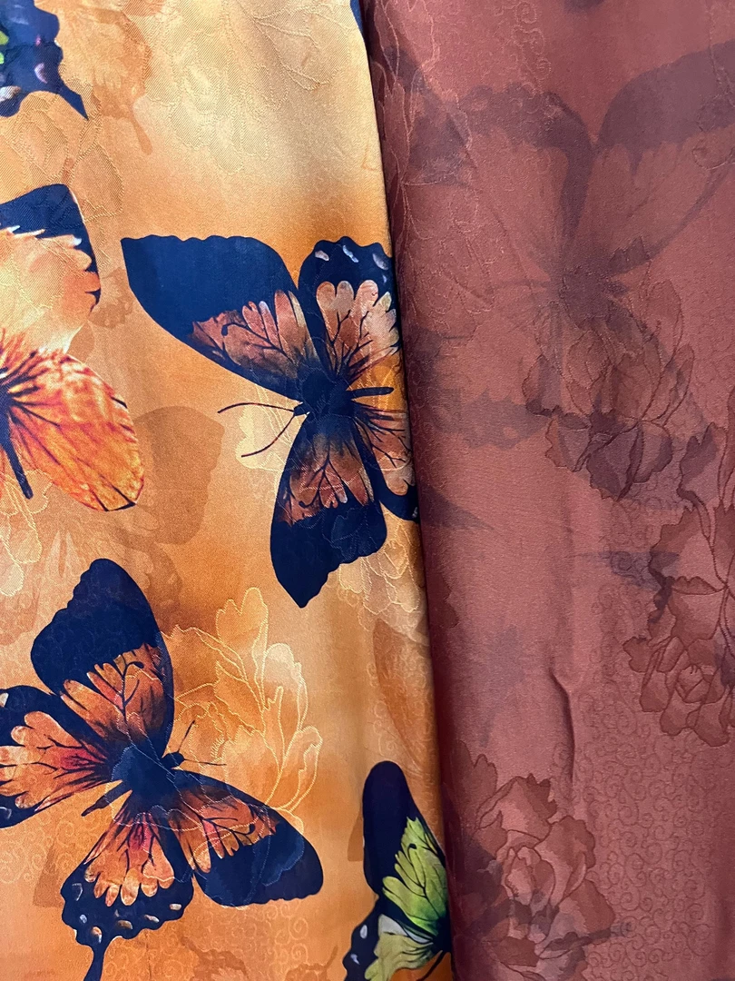 人丝红云纱面料新中式风格布料【HV8607】