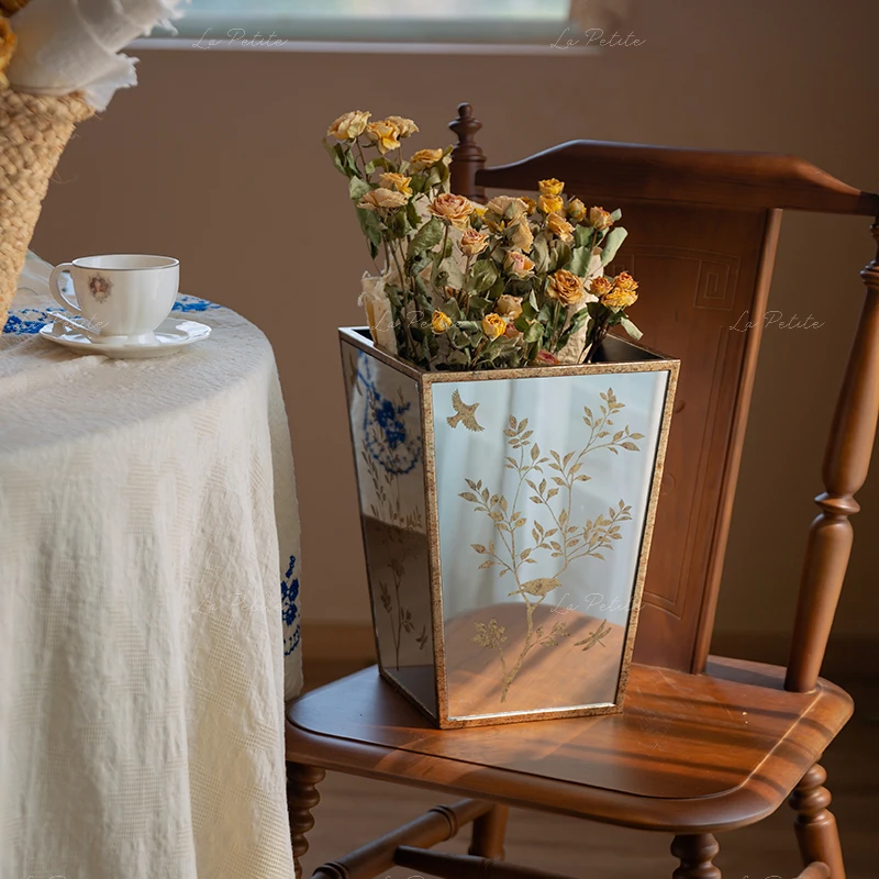 悦澜居简约大方高级手工中古复古创意陶瓷中式手绘花镜纸篓