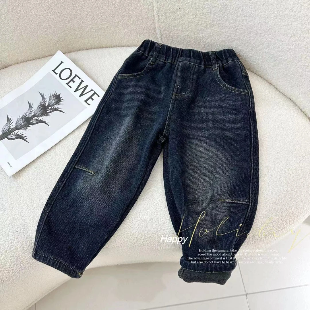 加绒～休闲款小熊牛仔裤 x-8980