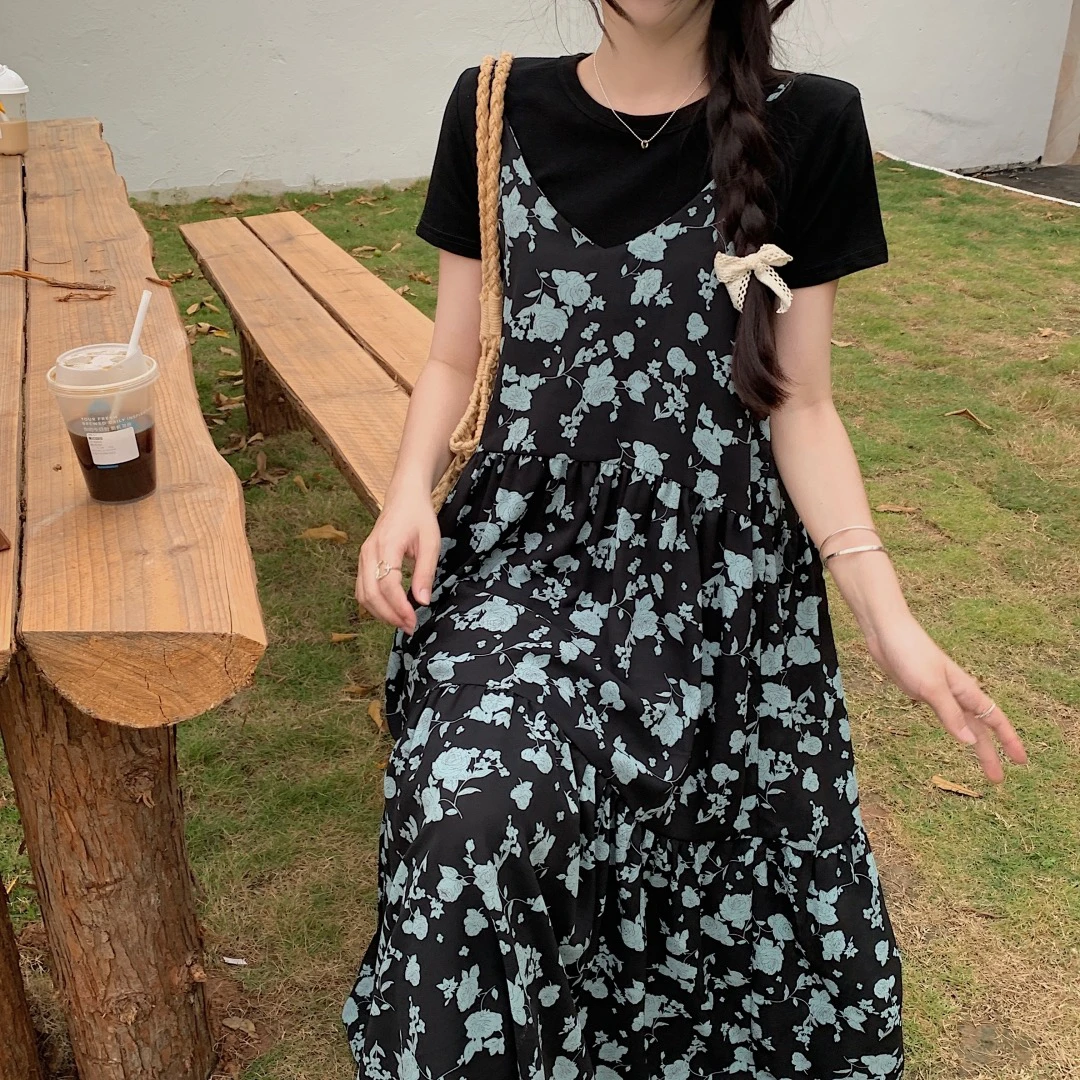 （爱情海）法式甜美显瘦套装碎花连衣裙两件套