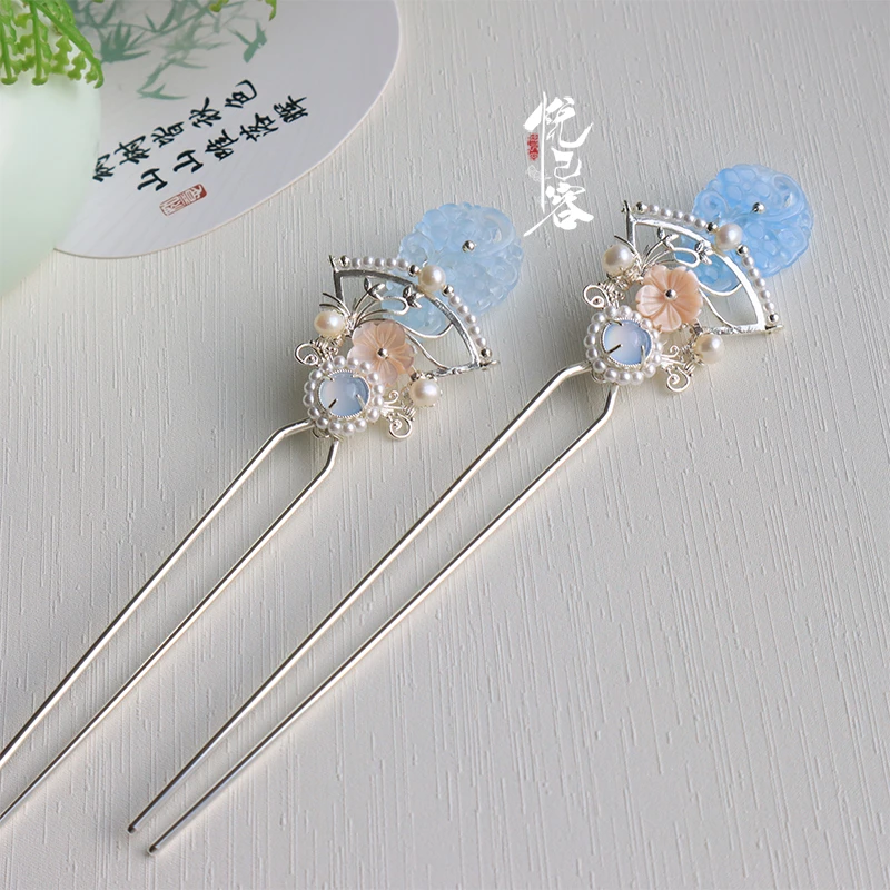 悦己容[月云扇]复古风银色发冠汉服仙气簪子公主百搭头饰