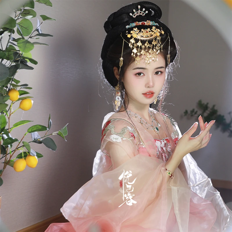 悦己容[金帘雨]古风复古发夹汉服流苏后压国风头配饰古典