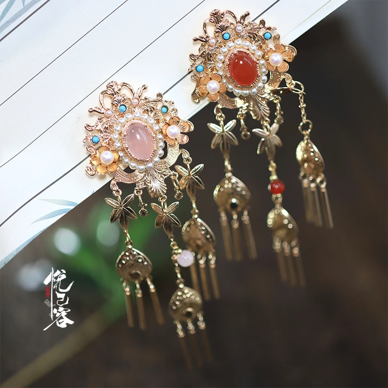 悦己容[十锦弦]复古风发夹汉服百搭公主边夹日常流苏新中式头饰