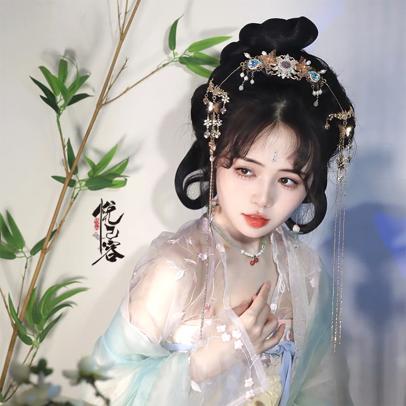 悦己容[画中仙]复古风花钿长流苏小发冠汉服发饰百搭