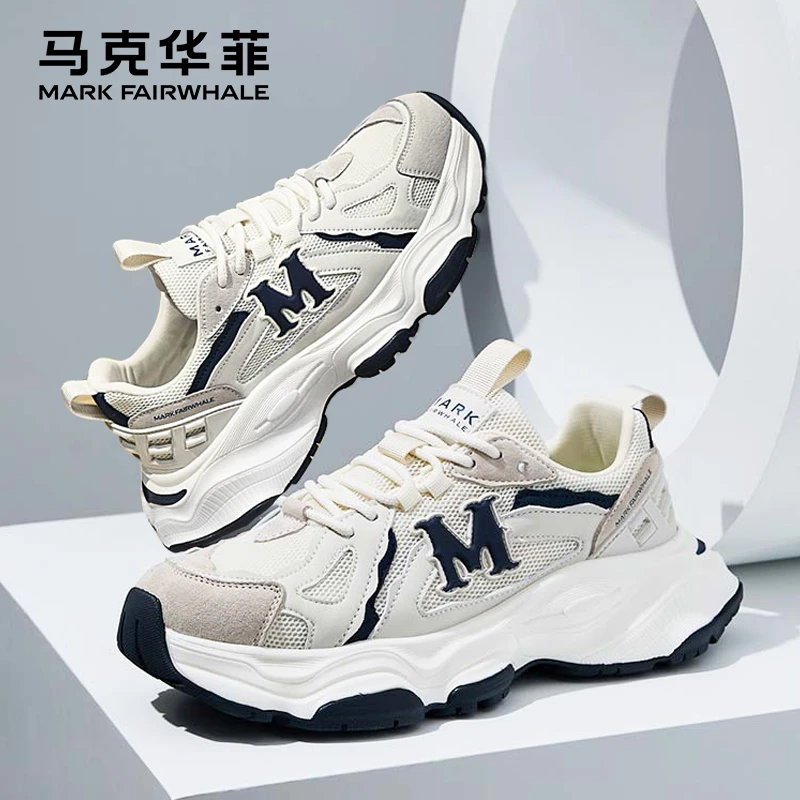 马克华菲老爹鞋男2024春秋新款潮男士透气休闲鞋厚底网面情侣鞋女