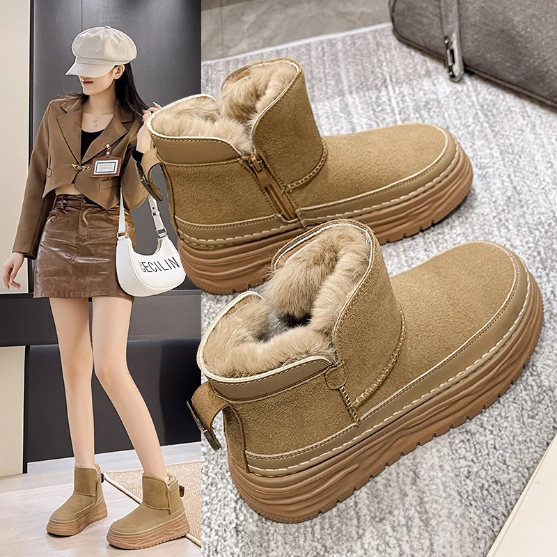 厚底雪地靴女2023冬季新款加绒加厚防滑棉鞋时尚休闲百搭保暖靴子