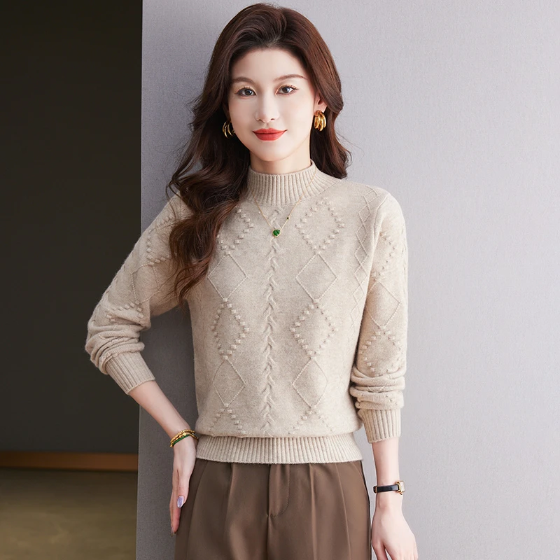 2024冬季新款时尚宽松百搭洋气高档半高领加厚保暖长袖针织衫9339