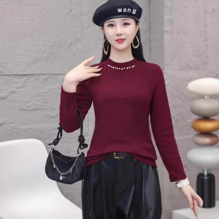 #999 新款时尚洋气修身显瘦小衫气质长袖圆领打底打底上衣