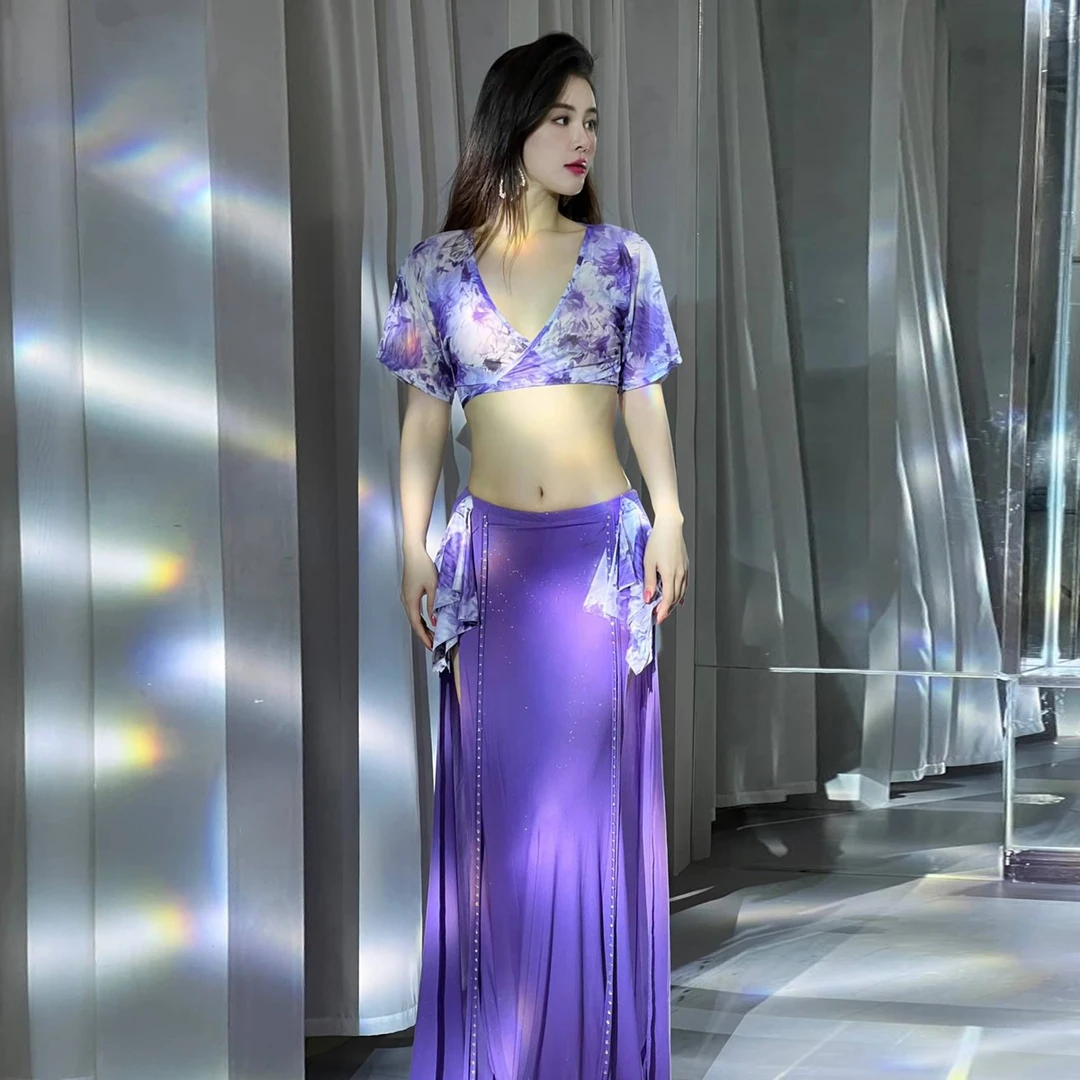 舞娘原创小众设计肚皮舞服装2025新款夏季印花网纱练功服套装班服