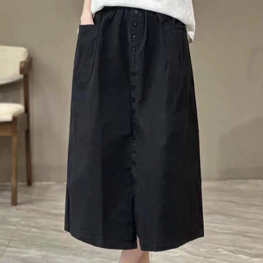 文艺复古系带中排扣半身裙女气质开叉中长款女显瘦A字裙女秋冬款