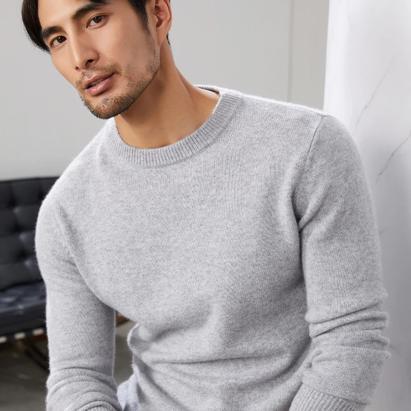 【2023年新款七针三股 重磅加厚】男士圆领纯色羊绒针织衫