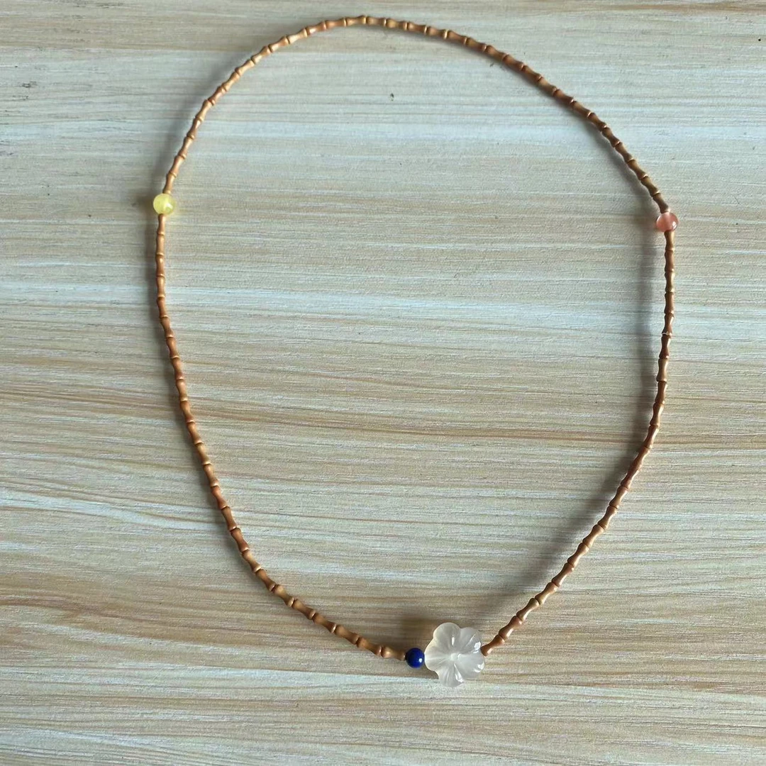 橄榄核竹节珠小花双圈手串