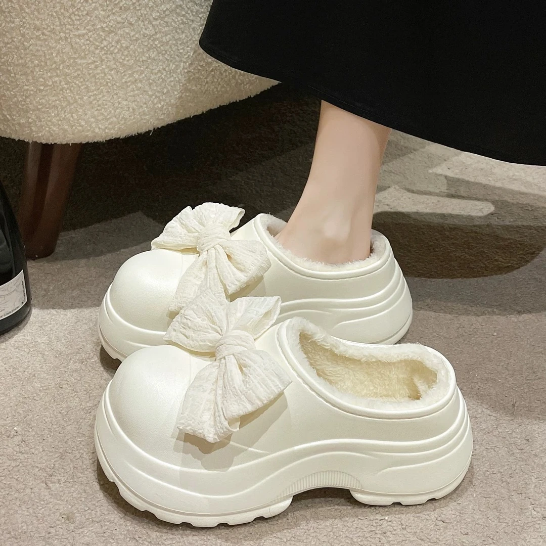 厚底毛毛拖鞋女秋冬外穿2024新款网红高级感增高毛绒防水棉拖鞋女