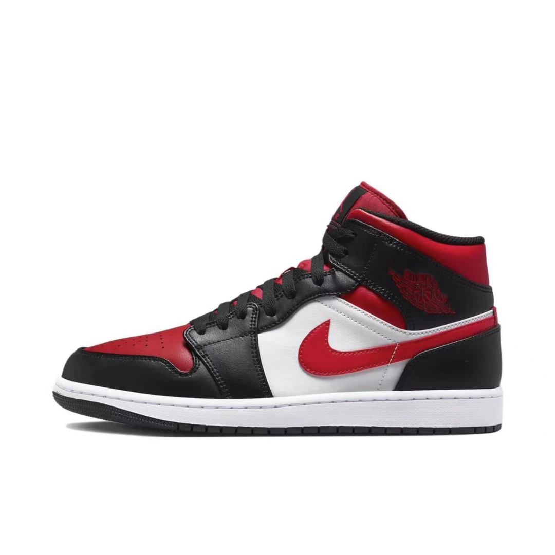 NIKE/耐克AJ1 Mid黑红脚趾 防滑耐磨男子中帮复古篮球鞋 男款黑红