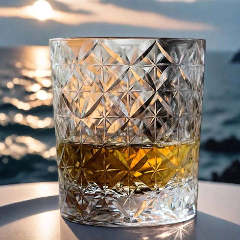 日式江户切子七宝玻璃杯高端威士忌洋酒杯手工雕刻水晶玻璃杯礼品