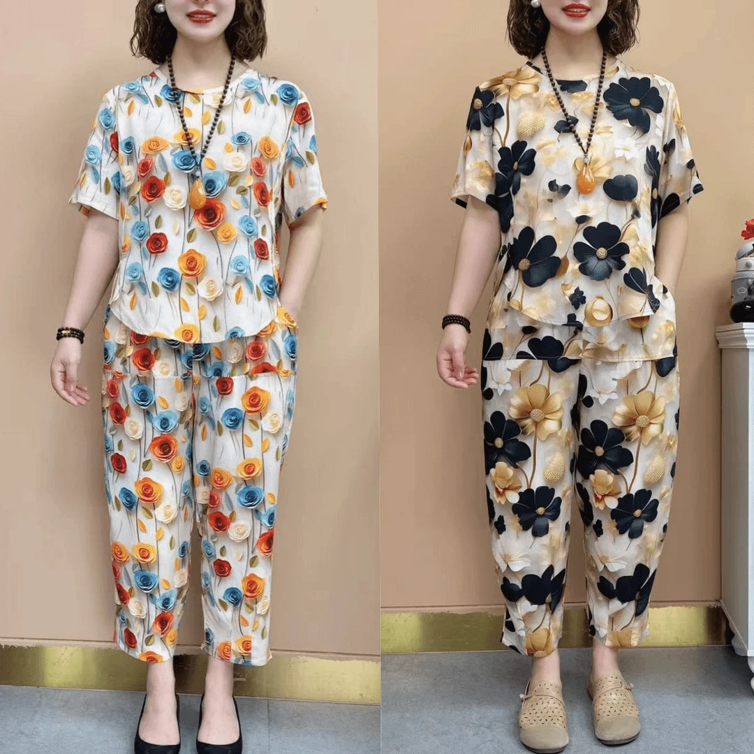 #766套装夏季新款中老年女装宽松显瘦时尚妈妈装休闲两件套