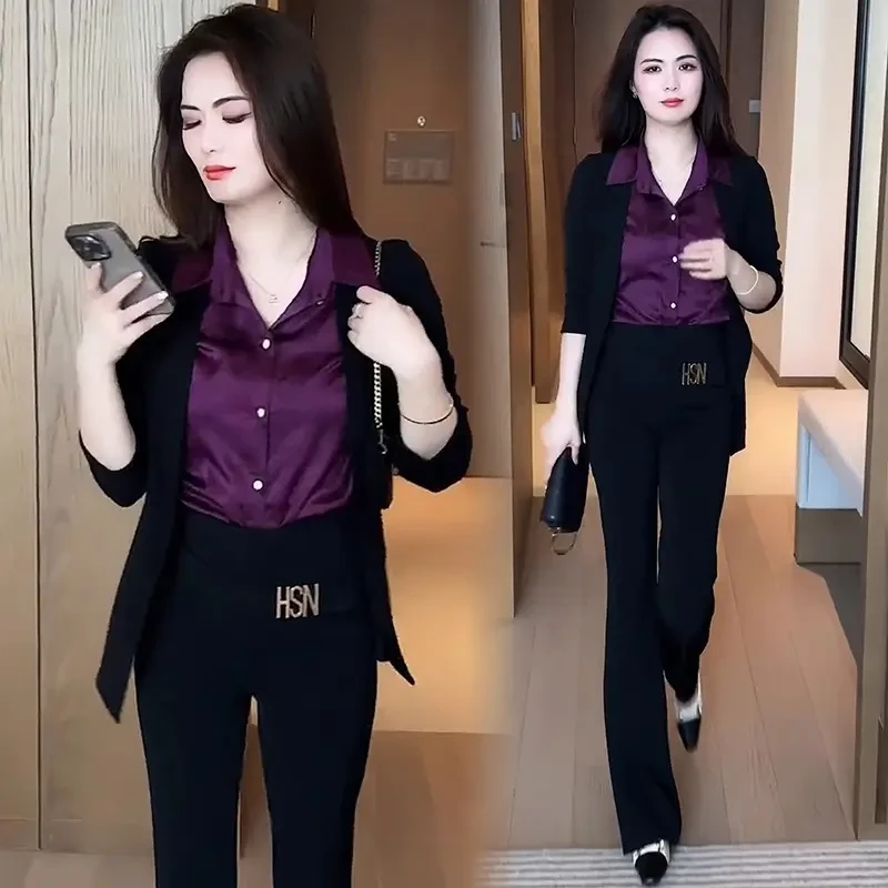 【正品现货】假两件长袖衬衫女针织开衫秋季百搭拼接宽松遮肚上衣