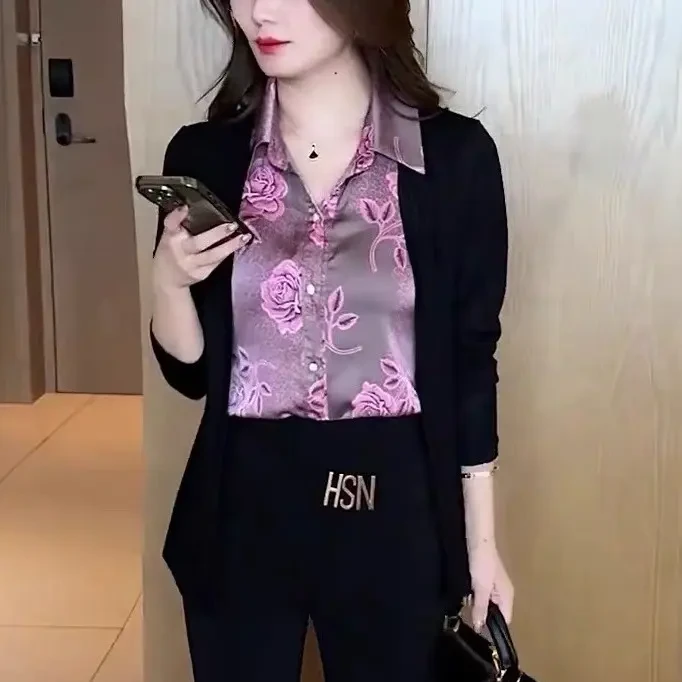 假两件针织开衫女秋款美拉德穿搭长袖衬衫百搭洋气设计款上衣女士