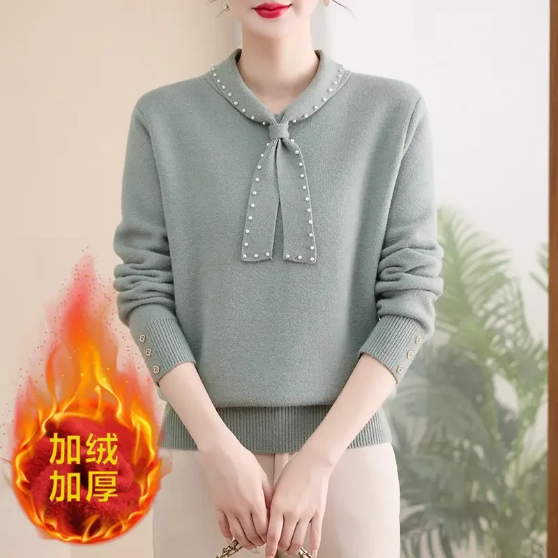 【加绒】妈妈冬装加厚毛衣打底衫中老年女秋冬季洋气一体绒上衣服