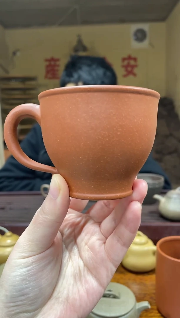 【闪购商品】紫砂茶壶红降坡带把杯