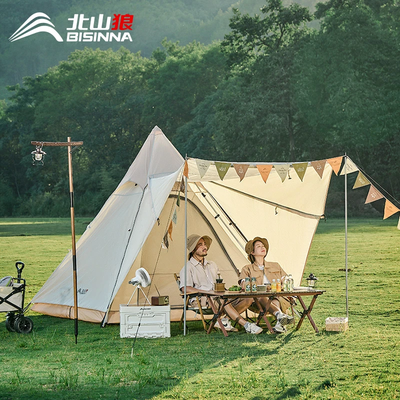 北山狼户外自动帐篷便携式折叠印第安野外露营防雨防晒棉布金字塔