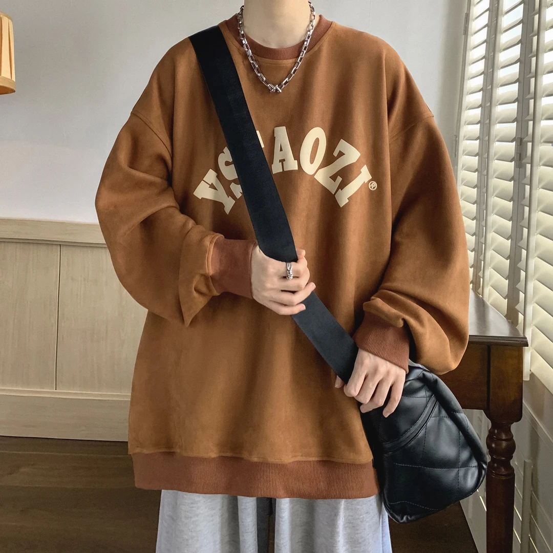 重磅印花卫衣男春秋季美式复古潮牌长袖情侣无帽圆领痞帅外套上衣