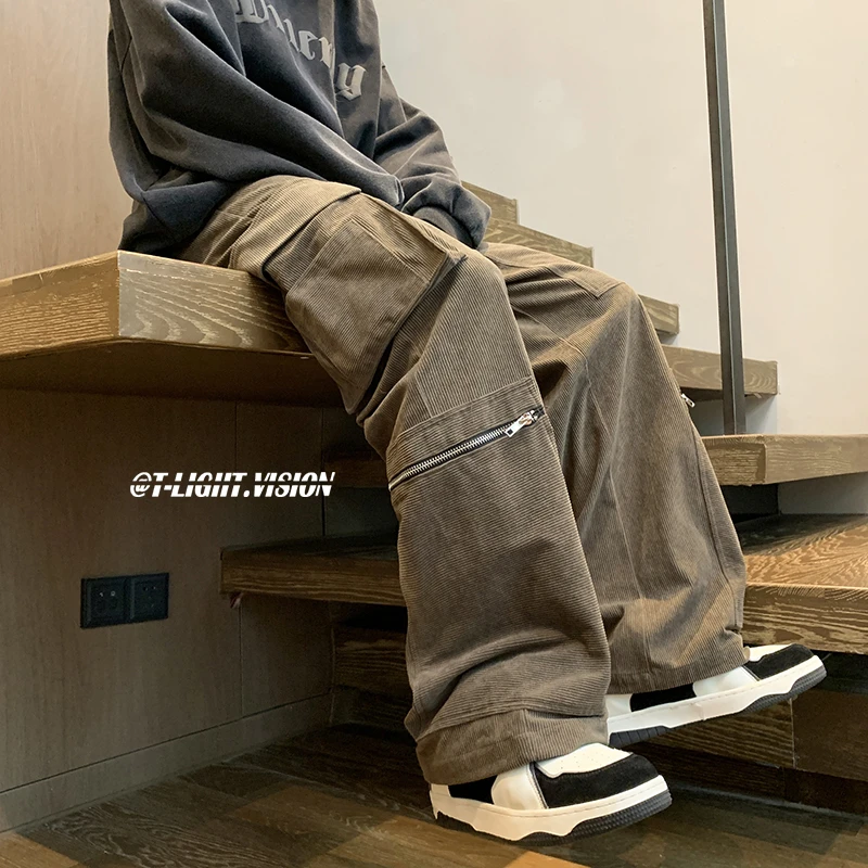 工装裤男春秋季美式高街潮牌阔腿裤子多口袋百搭宽松直筒休闲长裤