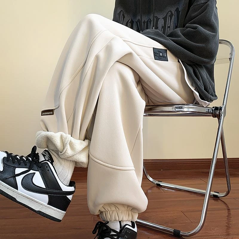 摇粒绒裤子男款春秋季加绒束脚卫裤潮牌ins宽松学生休闲运动长裤