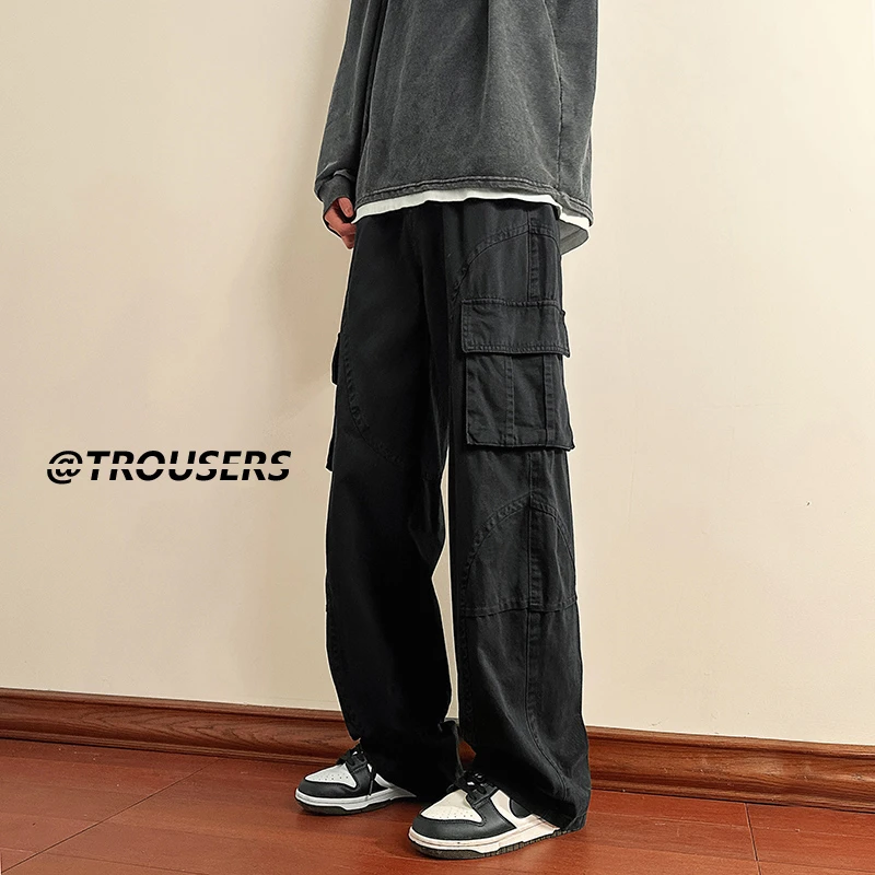 工装裤男秋季新款潮牌宽松垂感直筒休闲裤美式复古多口袋阔腿长裤