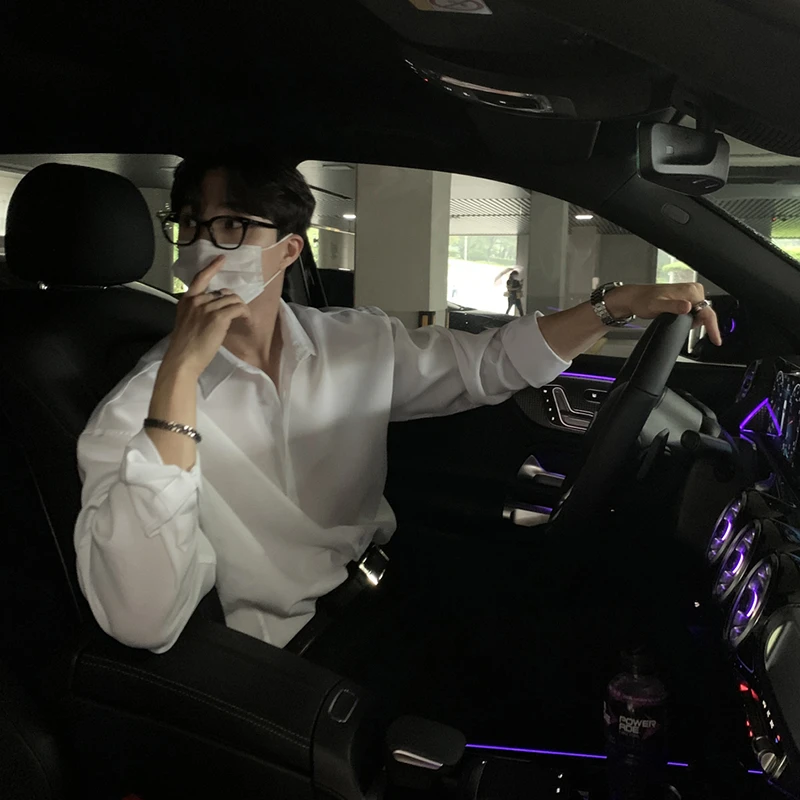 那不勒斯白衬衫男士长袖高级感夏季冰丝宽松内搭正装西装衬衣帅气